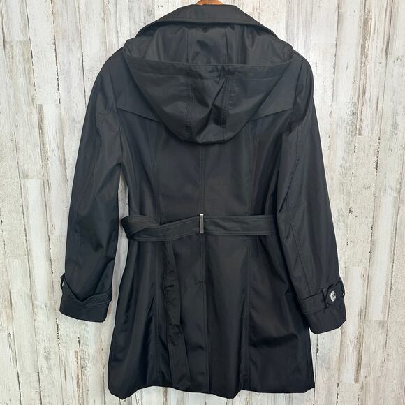 Calvin Klein Rain Trench Coat XS Black Hooded Water Wind Resistant Preppy EUC - Picture 2 of 13